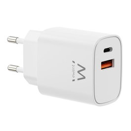 Ewent EW1326 Cargador 30W con USB Tipo A y USB Tipo C para Múltiples Dispositivos