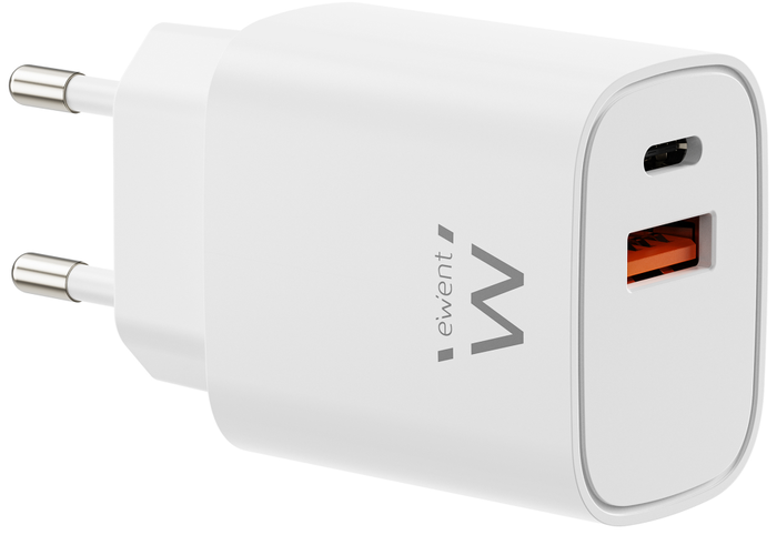 Ewent EW1326 Cargador Rápido GaN 30W USB-C y USB-A Blanco