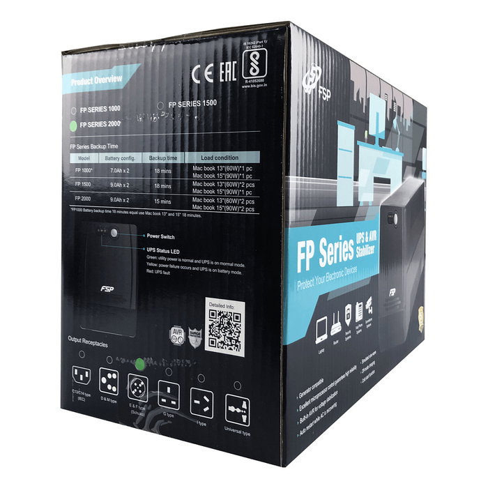 FSP FP 1000 SAI Torre Interactivo 1000VA 600W con AVR, 4 Tomas Schuko y Batería de 2x12V/9Ah