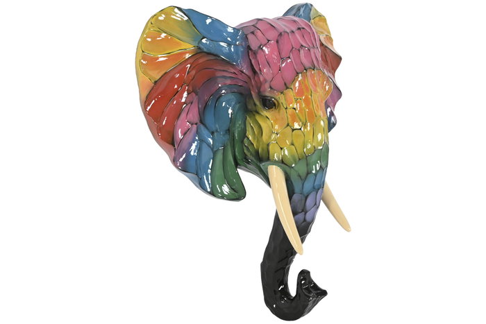 DKD Home Decor Decoración de Pared de Resina Elefante Multicolor