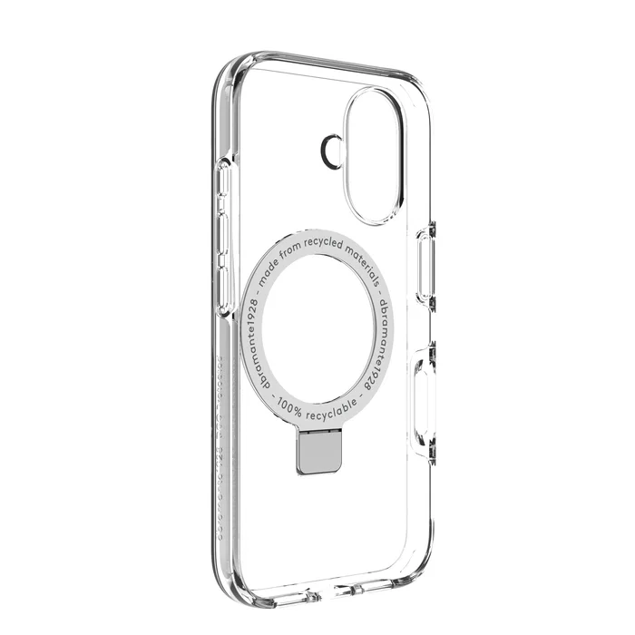 Dbramante1928 Iceland Ultra D3O MS Kick Funda para iPhone 16 (6.1") - Transparente, Resistente a Impactos, Compatible MagSafe, con Soporte