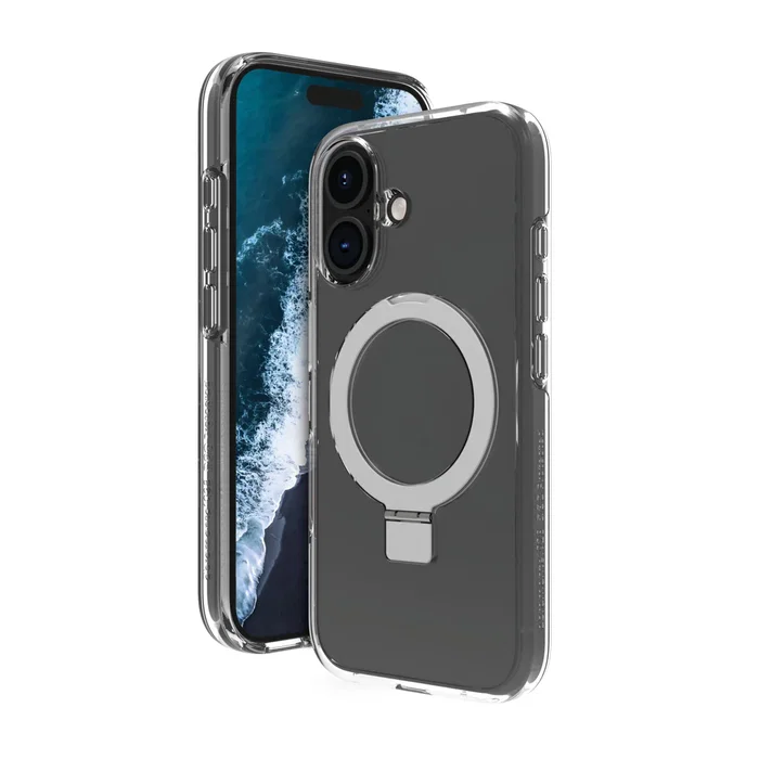 Dbramante1928 Iceland Ultra D3O MS Kick Funda para iPhone 16 (6.1") - Transparente, Resistente a Impactos, Compatible MagSafe, con Soporte