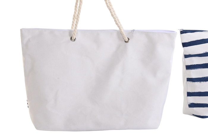 DKD Home Decor 4 Unidades Bolso Mediterraneo Blanco Azul Marino Poliester 63 x 42 x 14 cm