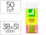 Q-connect Bloc de notas adhesivas quita y pon 38x51 mm, pack de 3 unidades con 50 hojas por color, surtido neón