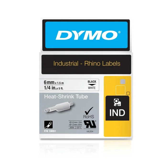 DYMO Etiquetas para tubos termorretráctiles Rhino Negro sobre blanco DYMO Etiquetas para tubos termorretráctiles Rhino Negro sobre blanco