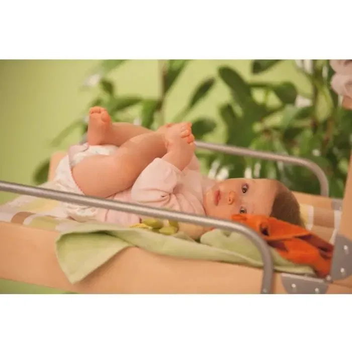 Roba Cambiador Plegable de Pared DSCHUNGELBABY con 2 Estantes Integrados y Colchón de Rayas Multicolor Incluido - Madera Natural