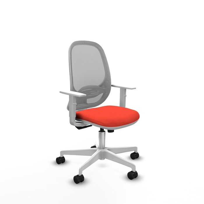 Silla de oficina Cilanco con mecanismo Sincro tapizada con Tela color Naranja oscuro y malla color Gris. Equipada con lumbar 1D, Reposabrazos blancos y Ruedas 65mm nailon Silla de oficina Cilanco con mecanismo Sincro tapizada con Tela color Naranja oscuro y malla color Gris. Equipada con lumbar 1D, Reposabrazos blancos y Ruedas 65mm nailon