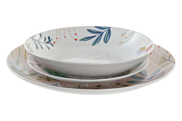 DKD Home Decor Juego de Vajilla de Porcelana de 18 Piezas con Flores Multicolor