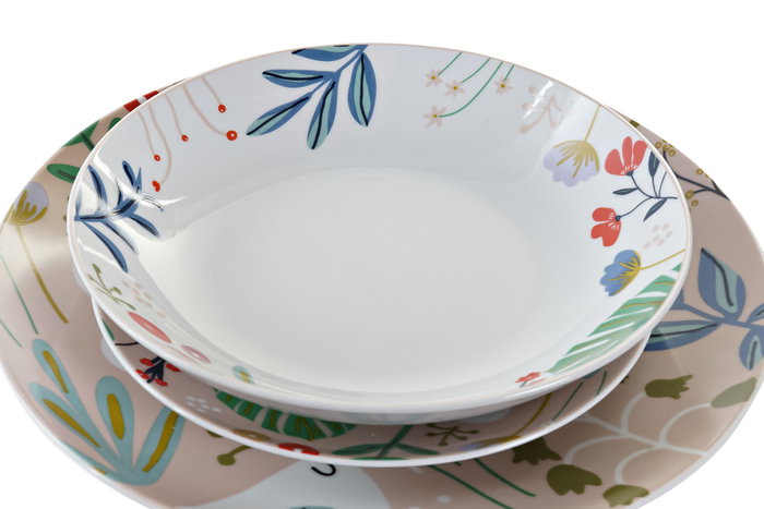 DKD Home Decor Juego de Vajilla de Porcelana de 18 Piezas con Flores Multicolor