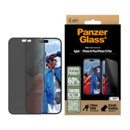 PanzerGlass Protector de Pantalla Privacidad para iPhone 16 Plus / 15 Plus Ultra-Wide Fit