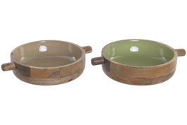 DKD Home Decor Centro de Mesa de Mango Lacado, Set de 2 Unidades, Beige y Verde