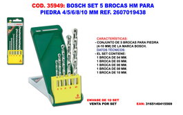 Bosch Set de 5 Brocas HM para Piedra 4/5/6/8/10 mm