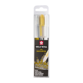 Talens Sakura Estuche de 3 Bolígrafos Gelly Roll Mixed Oro, Plata y Blanco
