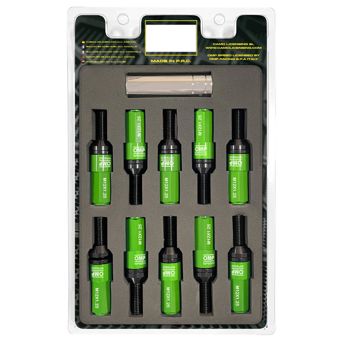 Omp Speed Juego de 20 Tornillos M12x1.25 con Protector Verde Omp Speed Juego de 20 Tornillos M12x1.25 con Protector Verde