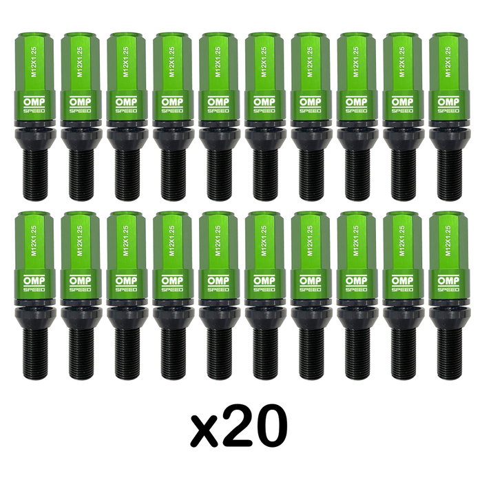 Omp Speed Juego de 20 Tornillos M12x1.25 con Protector Verde Omp Speed Juego de 20 Tornillos M12x1.25 con Protector Verde