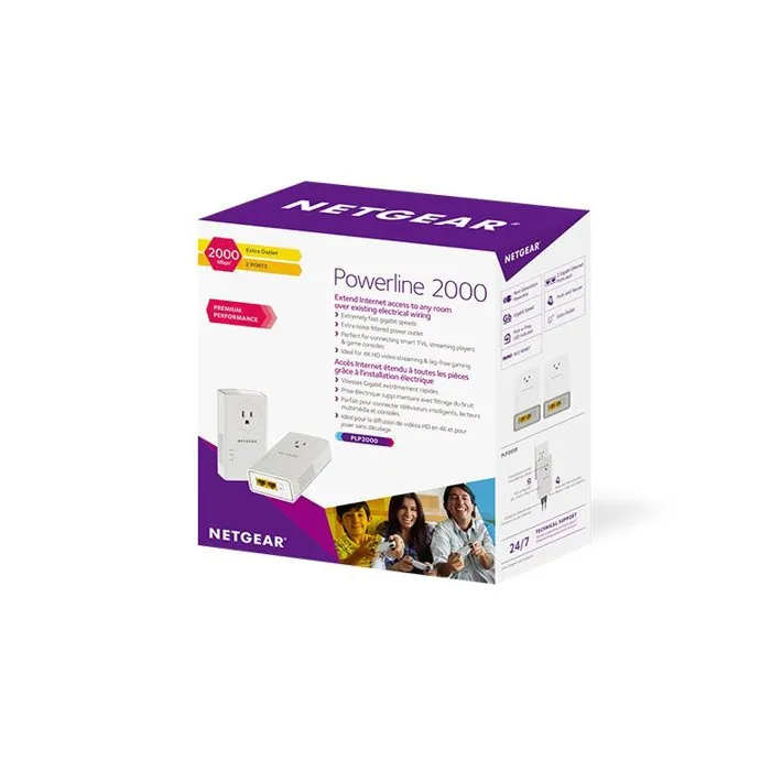 Netgear PLP2000-100FRS Adaptador Powerline Gigabit Ethernet con 2 Puertos RJ45 10/100/1000 Mbps (Paquete de 2)