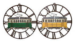 DKD Home Decor Reloj de Pared Metal Tranvia Pack de 2