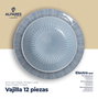 Santa Clara Vajilla "Electra", 12 Piezas, Color Azul, Plato Hondo 20.3 cm, Plato Llano 27 cm, Plato Postre 19.4 cm (2 Unidades)