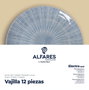 Santa Clara Vajilla "Electra", 12 Piezas, Color Azul, Plato Hondo 20.3 cm, Plato Llano 27 cm, Plato Postre 19.4 cm (2 Unidades)