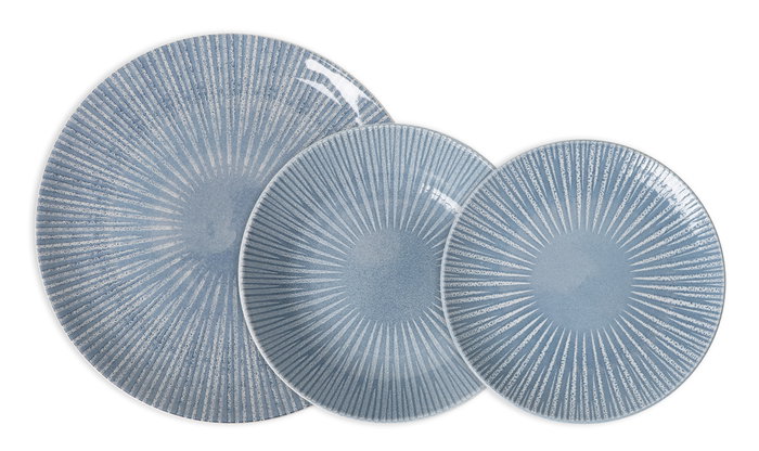 Santa Clara Vajilla "Electra", 12 Piezas, Color Azul, Plato Hondo 20.3 cm, Plato Llano 27 cm, Plato Postre 19.4 cm (2 Unidades)
