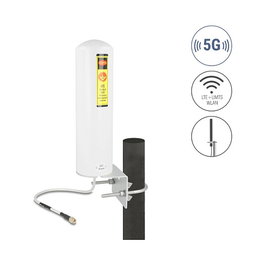 Delock 10036 Antena 5G LTE Omnidireccional SMA Macho 3-5 dBi Exterior Blanca Montaje Pared y Mástil