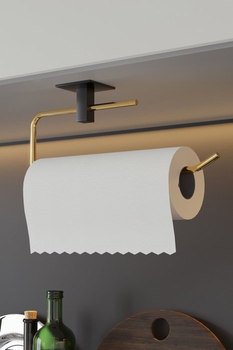 Aberto Design Toallero de Papel Baño Cocina Metal Dorado 8 x 5 x 25 cm