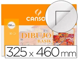 Canson Papel Dibujo Basik DIN A3+ 32.5x46 cm, Minipack 10 Hojas, 130 g/m²
