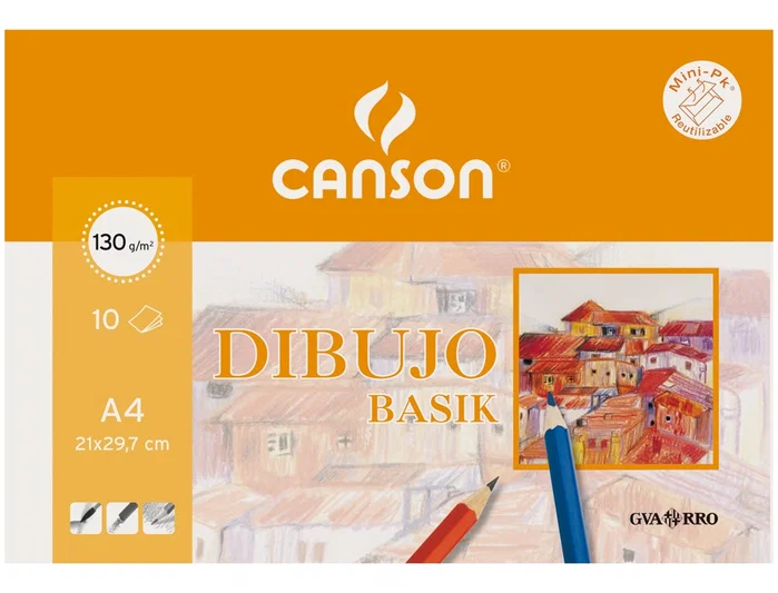 Canson Papel Dibujo Basik DIN A3+ 32.5x46 cm, Minipack 10 Hojas, 130 g/m²