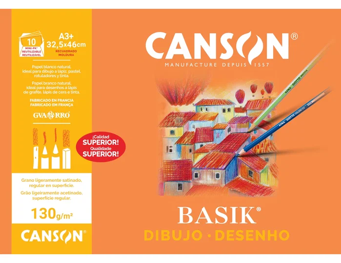 Canson Papel de dibujo Basik DIN A3+ con recuadro, 10 hojas Canson Papel de dibujo Basik DIN A3+ con recuadro, 10 hojas