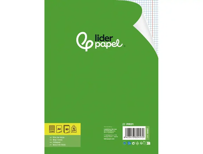 Liderpapel Bloc de notas Cuadriculado 5mm A4 80 hojas Liderpapel Bloc de notas Cuadriculado 5mm A4 80 hojas
