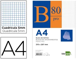 Liderpapel Bloc de notas Cuadriculado 5mm A4 80 hojas