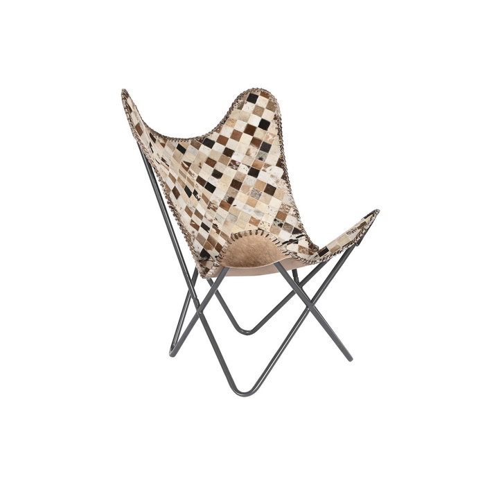DKD Home Decor Sillón de Piel Camel con Diseño de Rombos