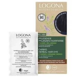 LOGONA Colorante Vegetal Negro Indigo para Cabello, Tinte Ecológico Natural, Incluye Guantes y Gorro
