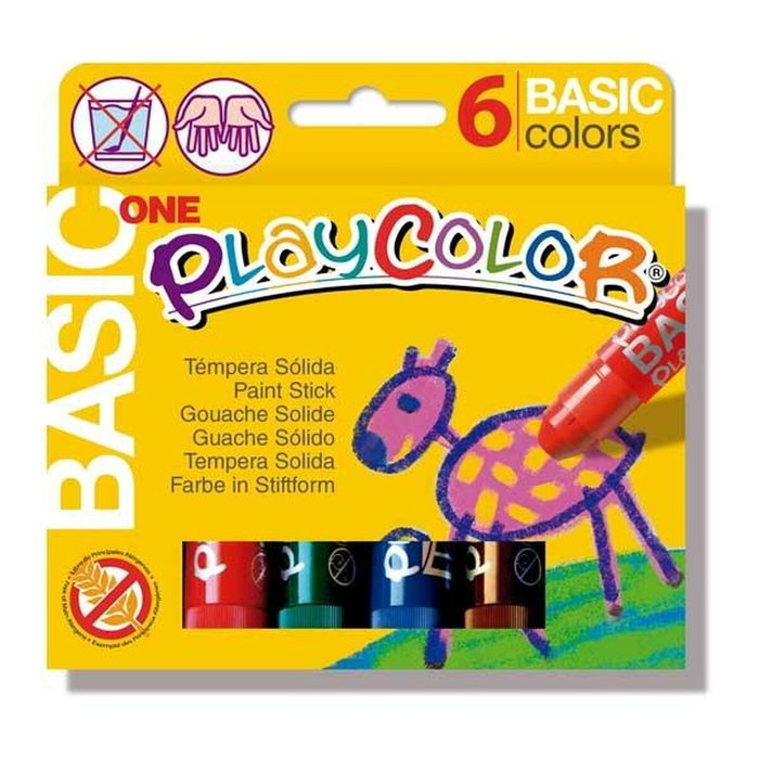 Playcolor Témperas Sólidas Basic One Estuche de 6 Colores Surtidos