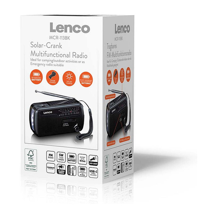 Lenco MCR-113BK Radio portátil Solar FM/SO, Negro, batería USB y dinamo Lenco MCR-113BK Radio portátil Solar FM/SO, Negro, batería USB y dinamo