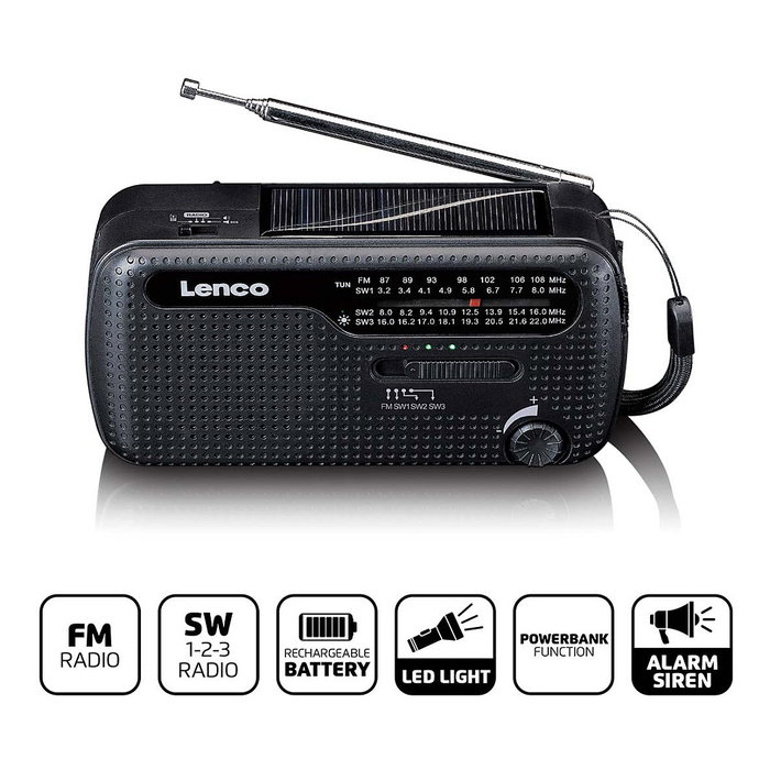 Lenco MCR-113BK Radio portátil Solar FM/SO, Negro, batería USB y dinamo Lenco MCR-113BK Radio portátil Solar FM/SO, Negro, batería USB y dinamo