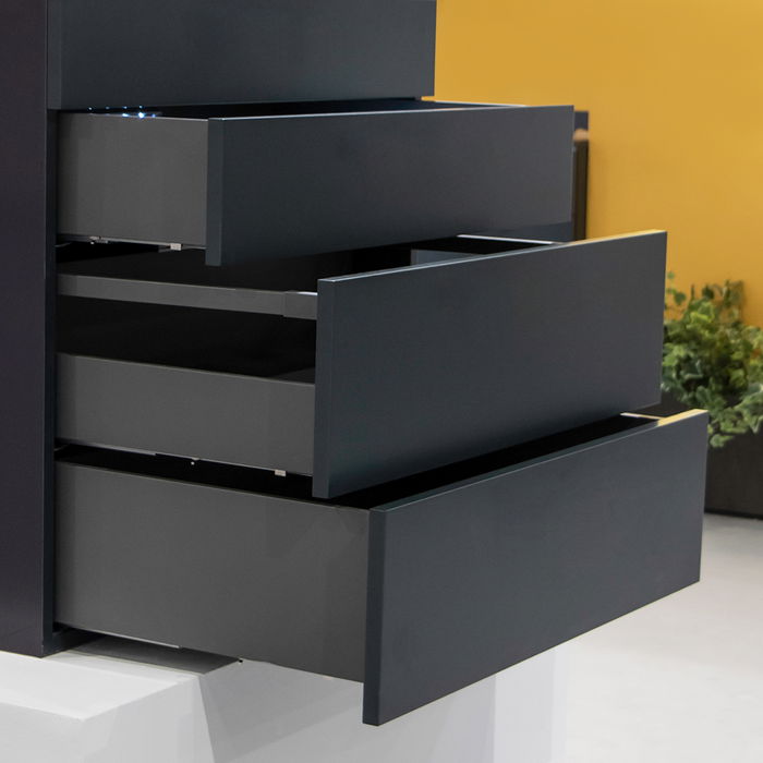 Emuca Cajón exterior Vertex Push Sincro con regulación 3D de altura 178mm, 40kg, profundidad 450mm, Acero, Gris antracita