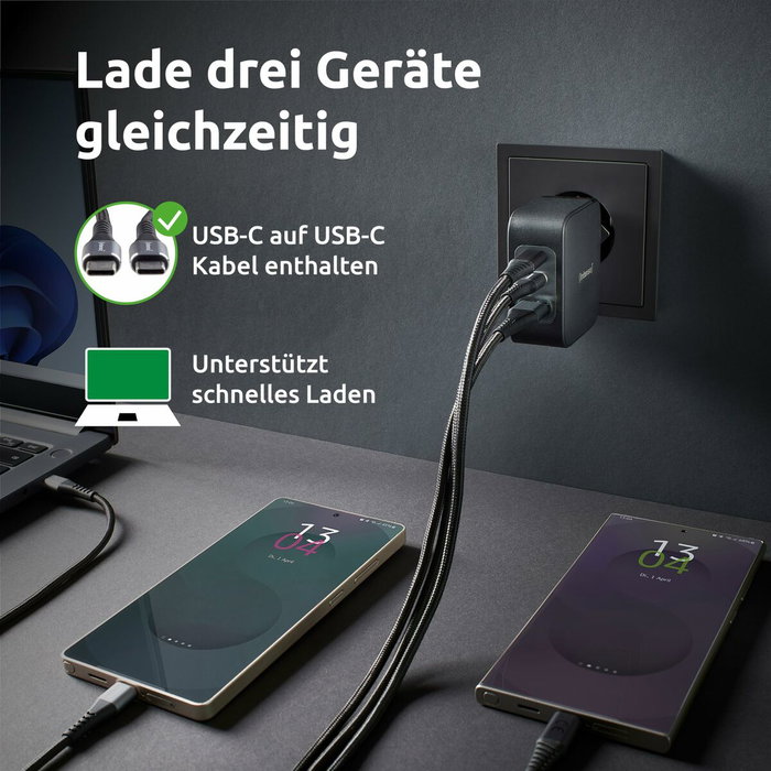 Intenso Kit Cargador GaN W100ACC 100W con 2x USB-C, 1x USB-A y Cable USB-C