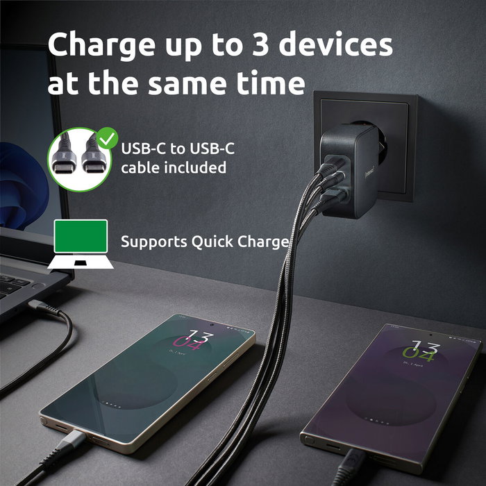 Intenso Kit Cargador GaN W100ACC 100W con 2x USB-C, 1x USB-A y Cable USB-C