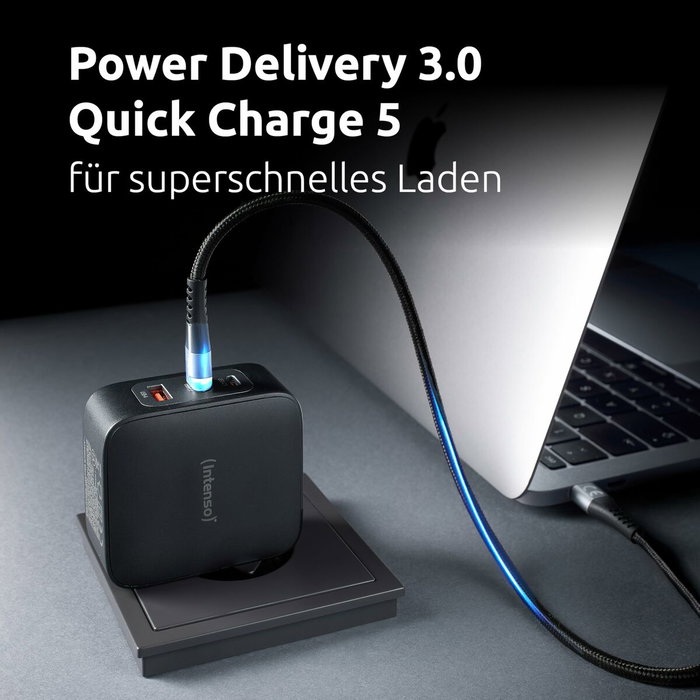 Intenso Kit Cargador GaN W100ACC 100W con 2x USB-C, 1x USB-A y Cable USB-C