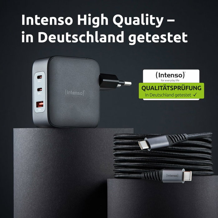 Intenso Kit Cargador GaN W100ACC 100W con 2x USB-C, 1x USB-A y Cable USB-C