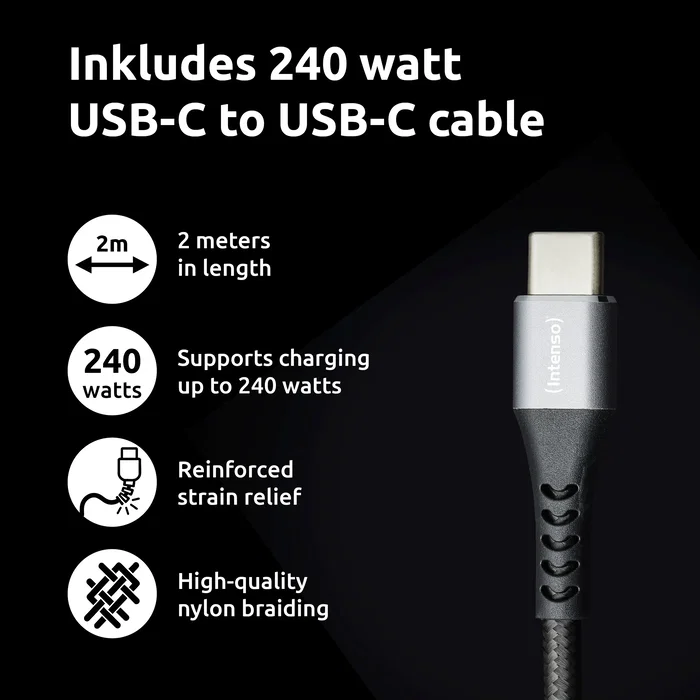 Intenso Kit Cargador GaN W100ACC 100 W con 2x USB-C, 1x USB-A y Cable USB-C
