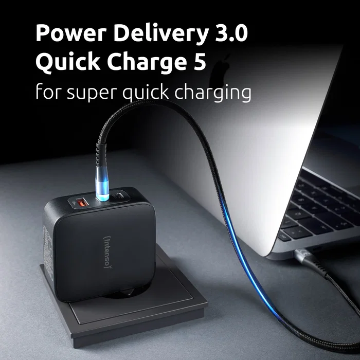Intenso Kit Cargador GaN W100ACC 100 W con 2x USB-C, 1x USB-A y Cable USB-C