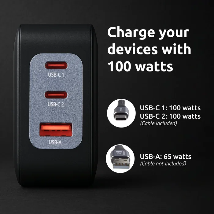 Intenso Kit Cargador GaN W100ACC 100 W con 2x USB-C, 1x USB-A y Cable USB-C