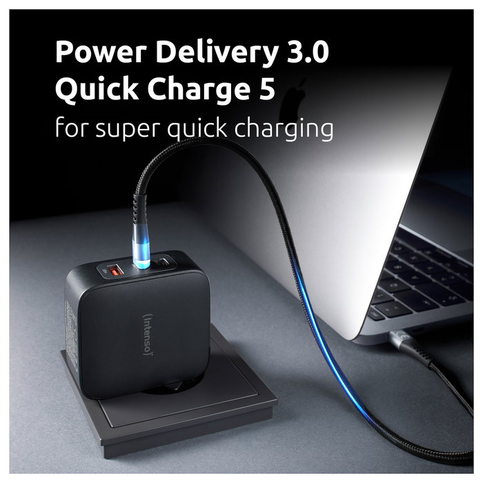 Intenso Kit Cargador GaN W100ACC 100 W con 2x USB-C, 1x USB-A y Cable USB-C Intenso Kit Cargador GaN W100ACC 100 W con 2x USB-C, 1x USB-A y Cable USB-C