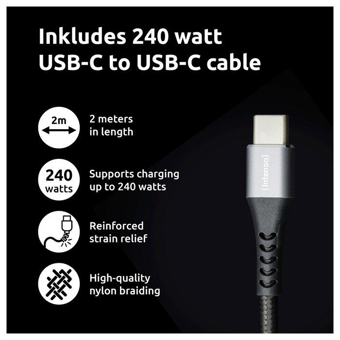 Intenso Kit Cargador GaN W100ACC 100 W con 2x USB-C, 1x USB-A y Cable USB-C Intenso Kit Cargador GaN W100ACC 100 W con 2x USB-C, 1x USB-A y Cable USB-C