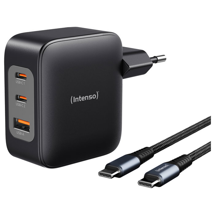 Intenso Kit Cargador GaN W100ACC 100 W con 2x USB-C, 1x USB-A y Cable USB-C Intenso Kit Cargador GaN W100ACC 100 W con 2x USB-C, 1x USB-A y Cable USB-C