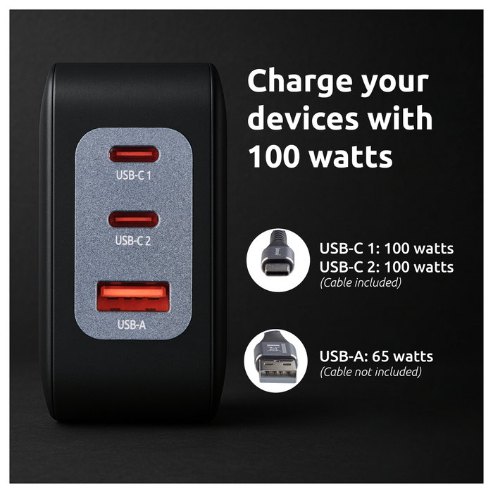 Intenso Kit Cargador GaN W100ACC 100 W con 2x USB-C, 1x USB-A y Cable USB-C Intenso Kit Cargador GaN W100ACC 100 W con 2x USB-C, 1x USB-A y Cable USB-C