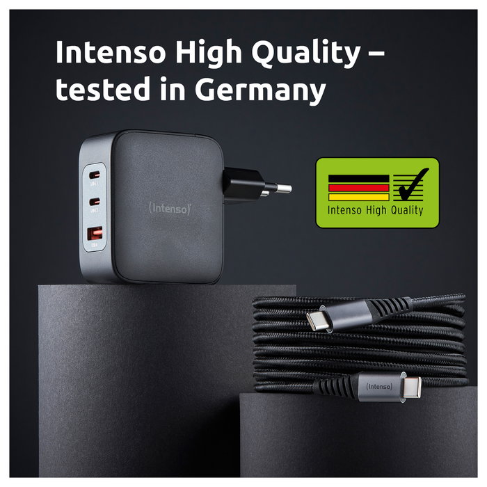 Intenso Kit Cargador GaN W100ACC 100 W con 2x USB-C, 1x USB-A y Cable USB-C Intenso Kit Cargador GaN W100ACC 100 W con 2x USB-C, 1x USB-A y Cable USB-C