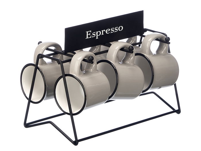 Vessia Set 6 Tazas de Café Gris 100ml Porcelana y Metal con Soporte 23x15x17 cm (Set de 6) Vessia Set 6 Tazas de Café Gris 100ml Porcelana y Metal con Soporte 23x15x17 cm (Set de 6)